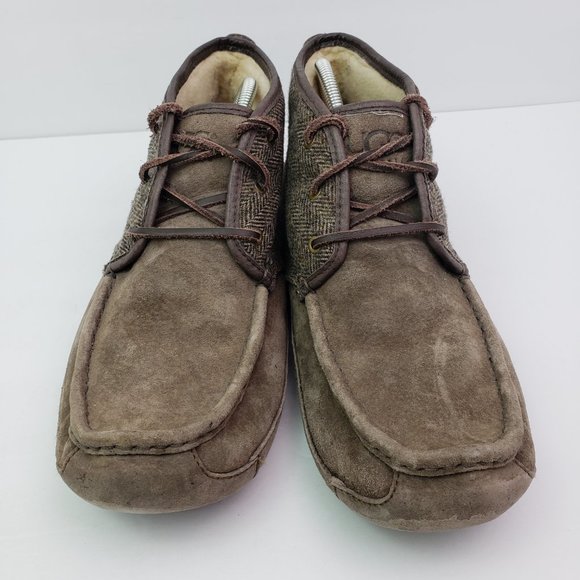 UGG Australia Lyle Mens Size 12 Brown Suede Sherpa Sheepskin Chukka Slipper Shoe - Picture 4 of 8